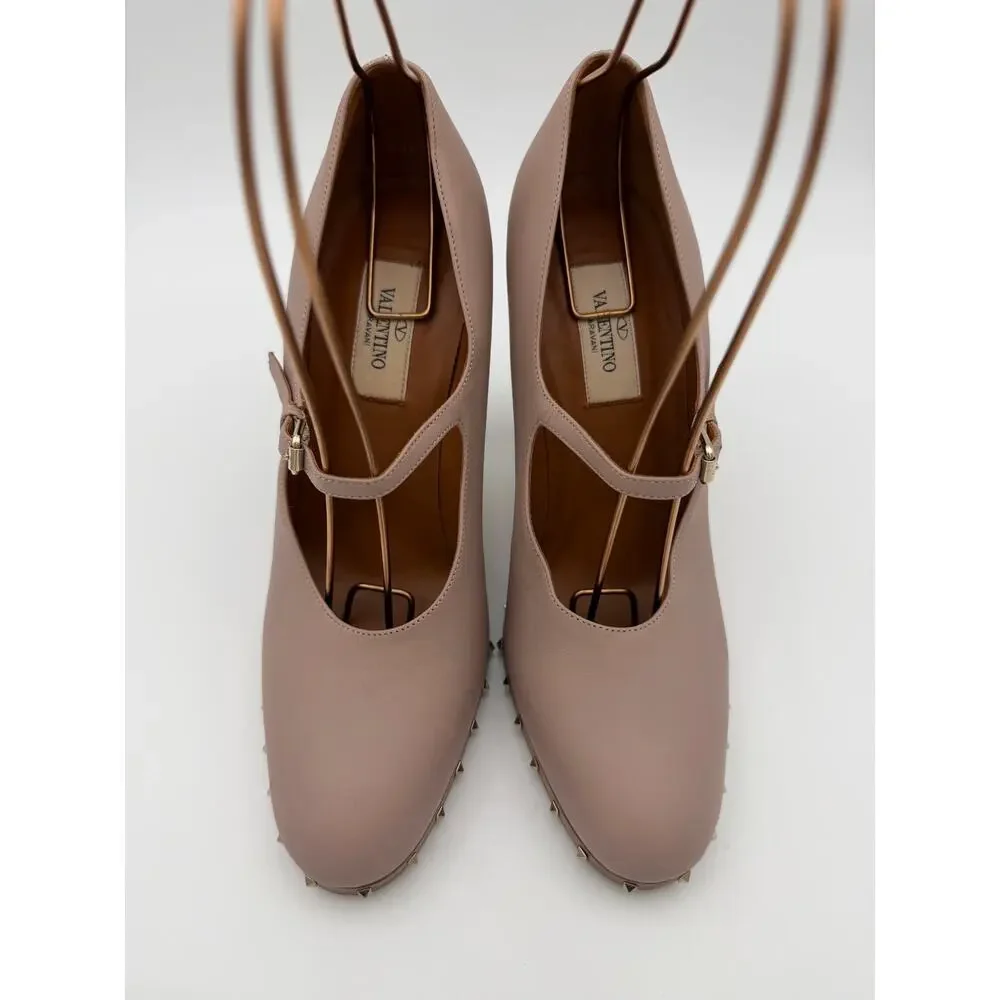 Valentino Soul Lovestud Rockstud Mary Janes Pumps Pink Leather Size 38 / 8